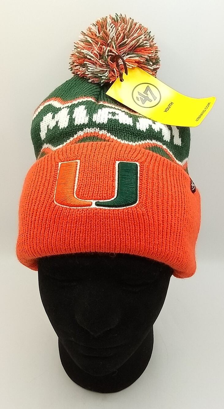Miami Hurricanes '47 Brand Squiggle Script Pom Winter Hat Youth